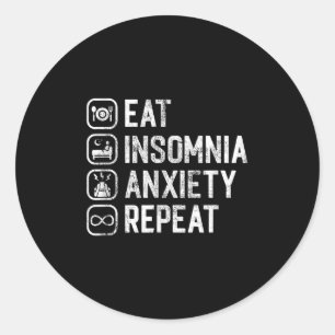 Essen Insomnie Angst Wiederholung Funny Cant Sleep Runder Aufkleber