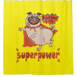 Essen ist mein überragender Rotkleid Mops Comic St Duschvorhang