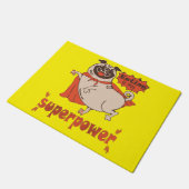 Essen ist mein überragender Rotkleid Mops Comic St Fußmatte (Schrägansicht)
