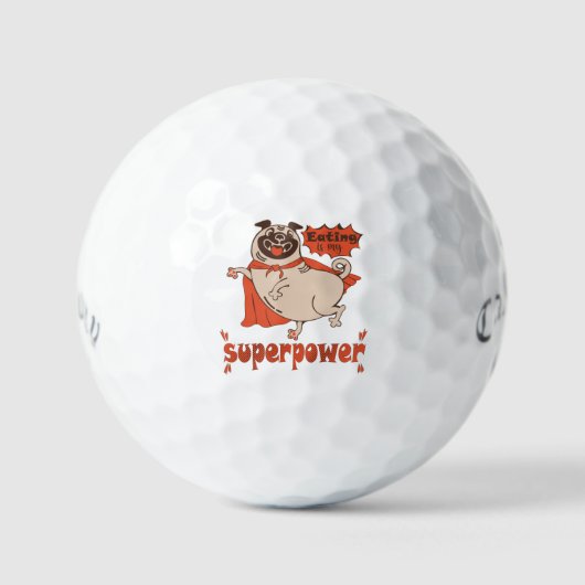 Essen ist mein überragender Rotkleid Mops Comic St Golfball (Vorderseite)