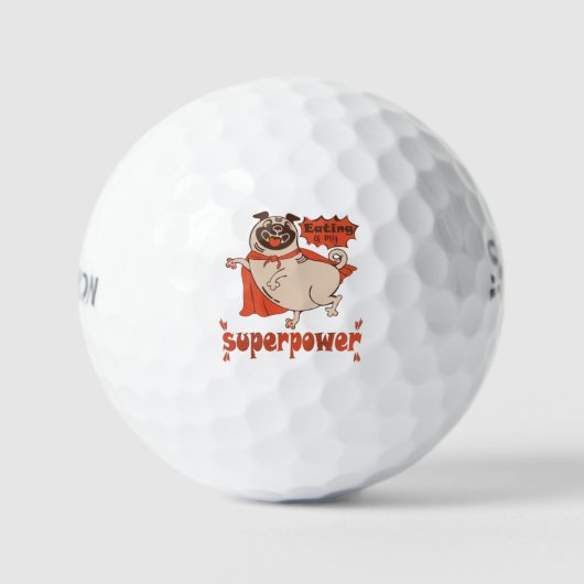 Essen ist mein überragender Rotkleid Mops Comic St Golfball (Vorderseite)