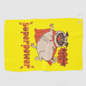 Essen ist mein überragender Rotkleid Mops Comic St Golfhandtuch (Horizontal)