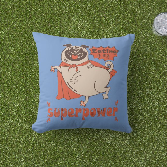 Essen ist mein überragender Rotkleid Mops Comic St Kissen (Golfball-Marker)