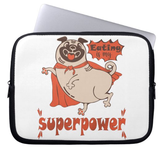 Essen ist mein überragender Rotkleid Mops Comic St Laptopschutzhülle (Vorderseite)