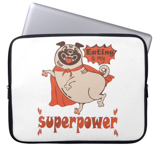 Essen ist mein überragender Rotkleid Mops Comic St Laptopschutzhülle (Vorderseite)