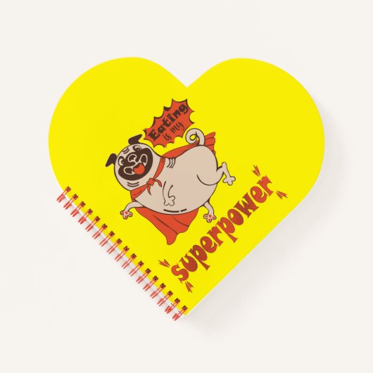 Essen ist mein überragender Rotkleid Mops Comic St Notizblock (Vorderseite)