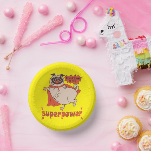 Essen ist mein überragender Rotkleid Mops Comic St Pappteller (Party)