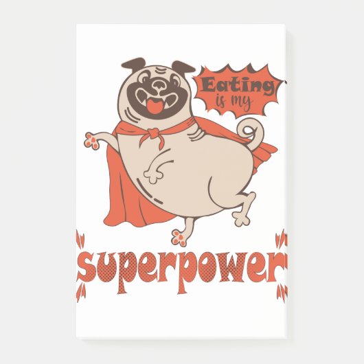 Essen ist mein überragender Rotkleid Mops Comic St Post-it Klebezettel (Vorderseite)
