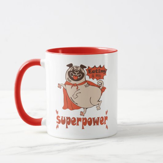 Essen ist mein überragender Rotkleid Mops Comic St Tasse (Links)