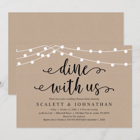 Essen mit uns, Rustic Kraft Probe Dinner Einladung (Vorne/Hinten)
