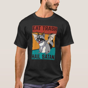 Essen Müll Hail Satan Raccoon Demon Occult Pentagr T-Shirt