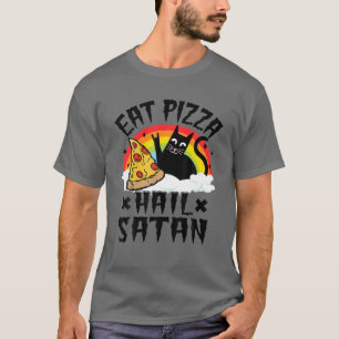Essen Pizza Hail Satan Haustiere Katzen Regenbogen T-Shirt