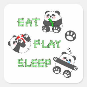 Essen Play schlafen Niedlich Baby Panda Komfortabl Quadratischer Aufkleber