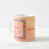 Essen Pray Quilt Coral Patchwork Name Personalisie Kaffeetasse (Vorderseite Links)