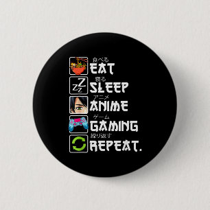 Essen Schlaf Anime Gaming Wiederholen Gamer Männer Button