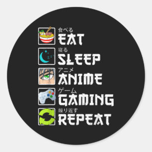 Essen Schlaf Anime Gaming Wiederholen Kawaii Otaku Runder Aufkleber