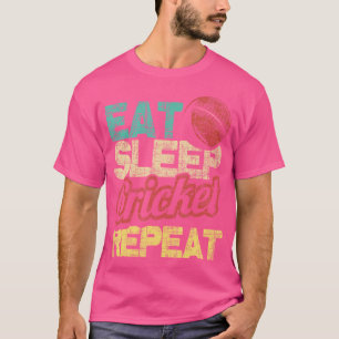 Essen Schlaf Cricket Wiederholung Cricketer Batsma T-Shirt