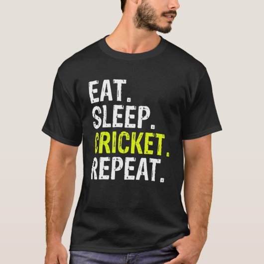 Essen Schlaf Cricket Wiederholung Geschenke Sport T-Shirt (Vorderseite)