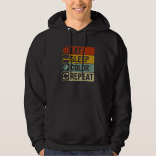 Essen Schlaf Farbe Wiederholen Retro 60er 70er Mal Hoodie