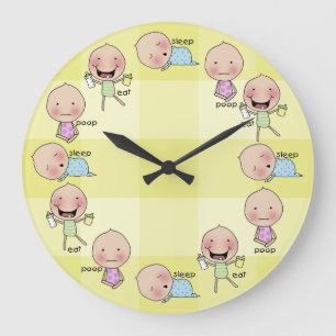 Essen-Schlaf-Gekackte-Baby Kinderzimmer-Uhr Große Wanduhr