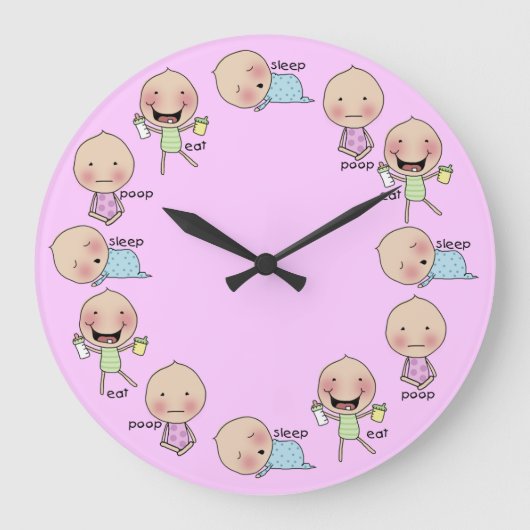 Essen-Schlaf-Gekackte-Baby Kinderzimmer-Uhr Große Wanduhr (Vorderseite)