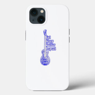 Essen Schlaf Gitarre wiederholen. Vintage blaue Gi iPhone 13 Hülle