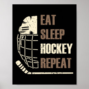 Essen Schlaf Hockey Wiederholen Lustige Maske Kleb Poster