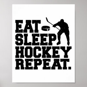 Essen Schlaf Hockey Wiederholen - Lustiges Hockey Poster