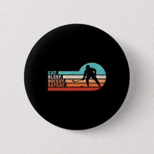 Essen Schlaf Hockey Wiederholung Retro Eishockeysp Button