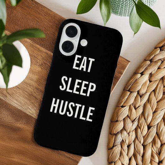 Essen Schlaf Hustle | Schwarz-Weiß-Typografie Case-Mate iPhone Hülle