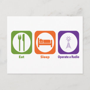 Essen Schlaf Operieren Sie ein Radio Postkarte
