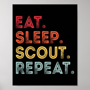 Essen Schlaf Pfadfinder Wiederholung Retro Vintage Poster