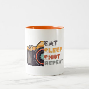 Essen Schlaf Schuss Wiederholung Vintage Zweifarbige Tasse