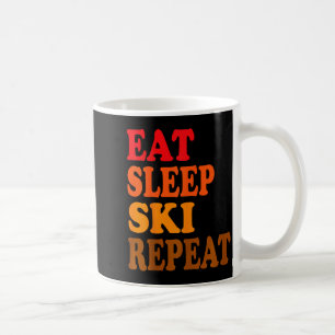Essen Schlaf Skifahren wiederholen Winter Berge Sk Kaffeetasse