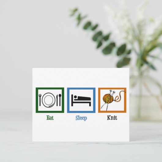 Essen Schlaf Strick Postkarte (Stehend Vorderseite)