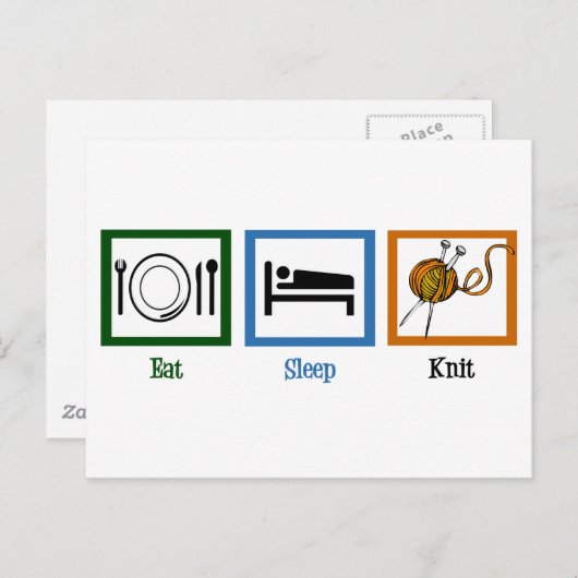 Essen Schlaf Strick Postkarte (Vorne/Hinten)