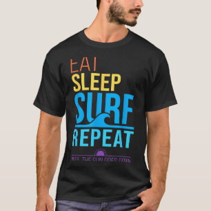 Essen Schlaf Surfen wiederholen Retro-Sonnenunterg T-Shirt