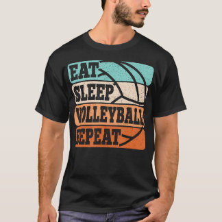 Essen Schlaf Volleyball Wiederholung Lustig Retro  T-Shirt