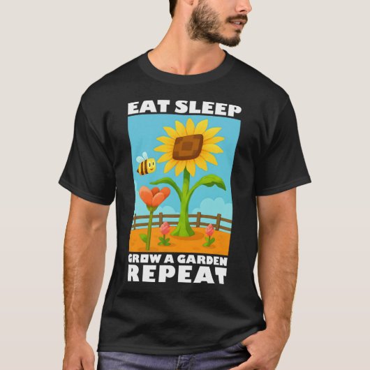 Essen Schlaf wachsen Garten wiederholen Gamer Stil T-Shirt (Vorderseite)