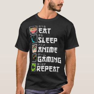 Essen Schlafen Anime Gaming Wiederholen Gamer Männ T-Shirt