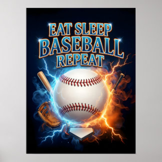 Essen Schlafen Baseball Retro Poster