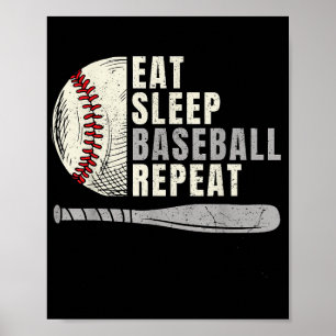 Essen Schlafen Baseball Wiederholen Lustiger Baseb Poster