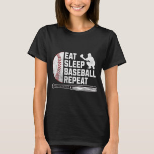 Essen Schlafen Baseball Wiederholen Lustiger Baseb T-Shirt