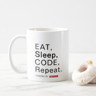 Essen, schlafen, Code, wiederholen. Powered by [In Kaffeetasse