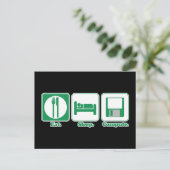 essen schlafen Computer (grün) Postkarte (Stehend Vorderseite)
