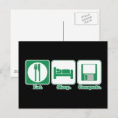 essen schlafen Computer (grün) Postkarte (Vorne/Hinten)