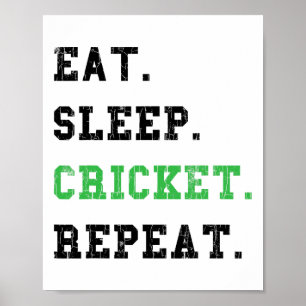 Essen Schlafen Cricket Wiederholen Lustige Grafik Poster
