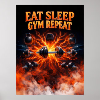 Essen Schlafen Fitnessstudio Wiederholen Kunst Poster
