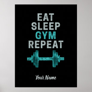 Essen Schlafen Fitnessstudio Wiederholen Turn Vint Poster