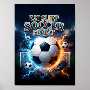 Essen Schlafen Fußball Wiederholen Retro Poster
